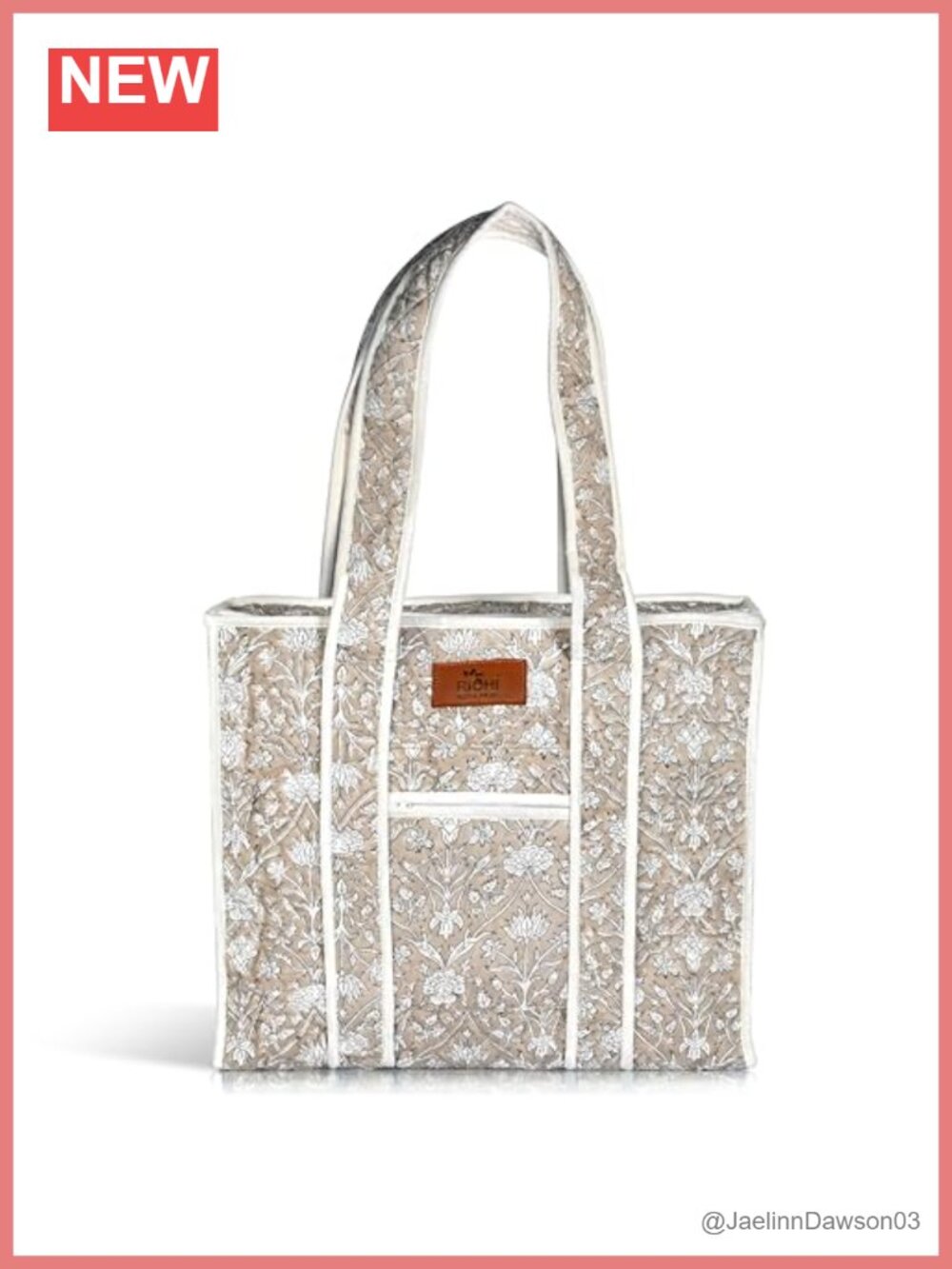 Block Print Quilted 100% Cotton Large Tote Bag with Zipper for Women